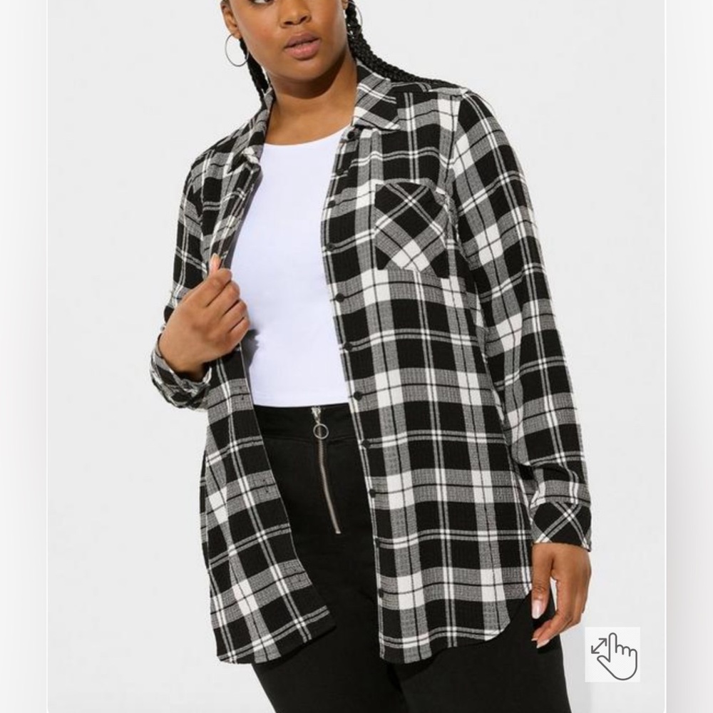 Crinkle Flannel Gauze Button Up Tunic | Torrid
